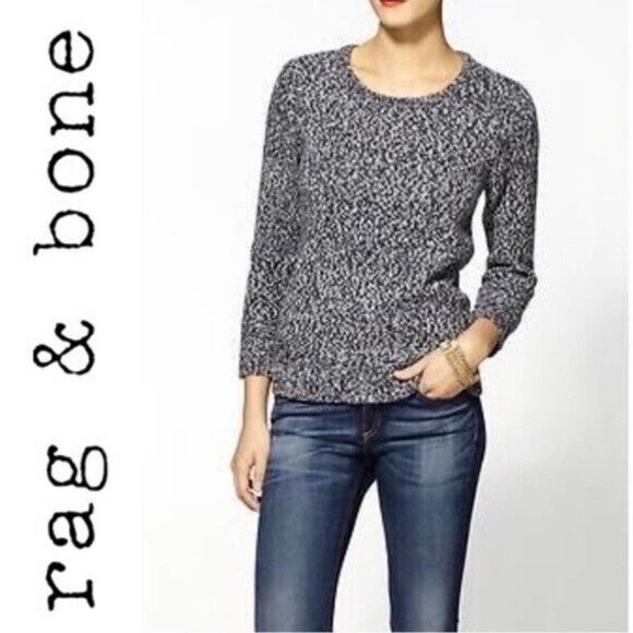 Rag & Bone Hoist Cashmere Blend Marled Sweater Navy White Gray Long Slee… - Picture 2 of 6